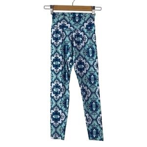 Liquido Yoga Legging floral Medallion Blue Turquoise White